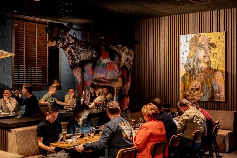 guests of stoked at table in restaurant